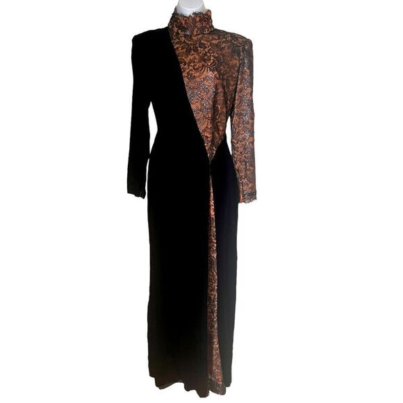 Bob Mackie Vintage 90's Elegant Black Velvet Beaded Lace Sleek Evening Gown 12